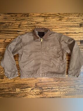 Elwood Vintage Brown Petrol Workwear Cropped Flannel Lined Jacket Size Medium